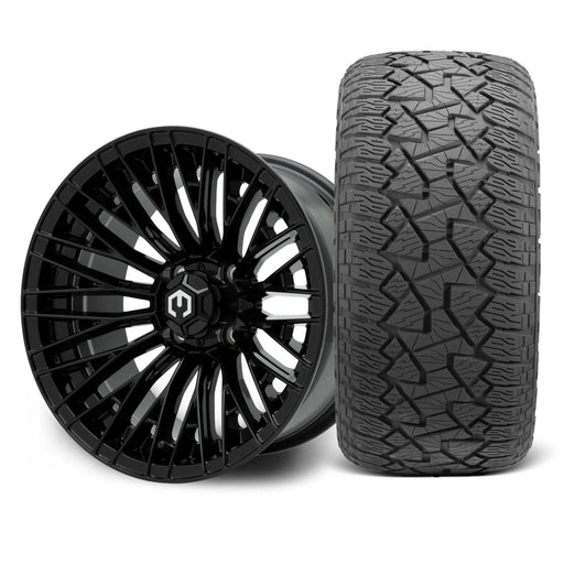 MODZ Reaper 14x7 Glossy Black Wheel & X Comp Golf A/T Tire golf cart wheel and tire