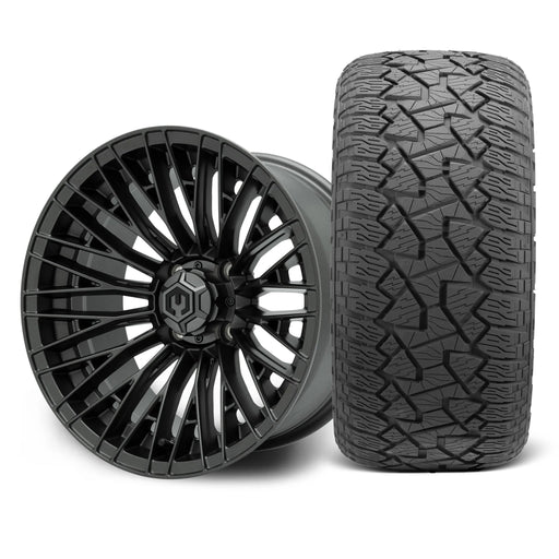 MODZ Reaper 14x7 Titanium Gunmetal Wheel & X Comp Golf A/T Tire golf cart wheel and tire