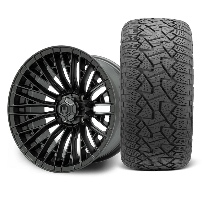 MODZ Reaper 14x7 Titanium Gunmetal Wheel & X Comp Golf A/T Tire golf cart wheel and tire