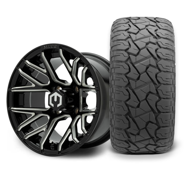 MODZ Matrix 12x7 Glossy Black with Ball Mill Wheel & X Comp Golf X/T Tire golf cart wheel and tire