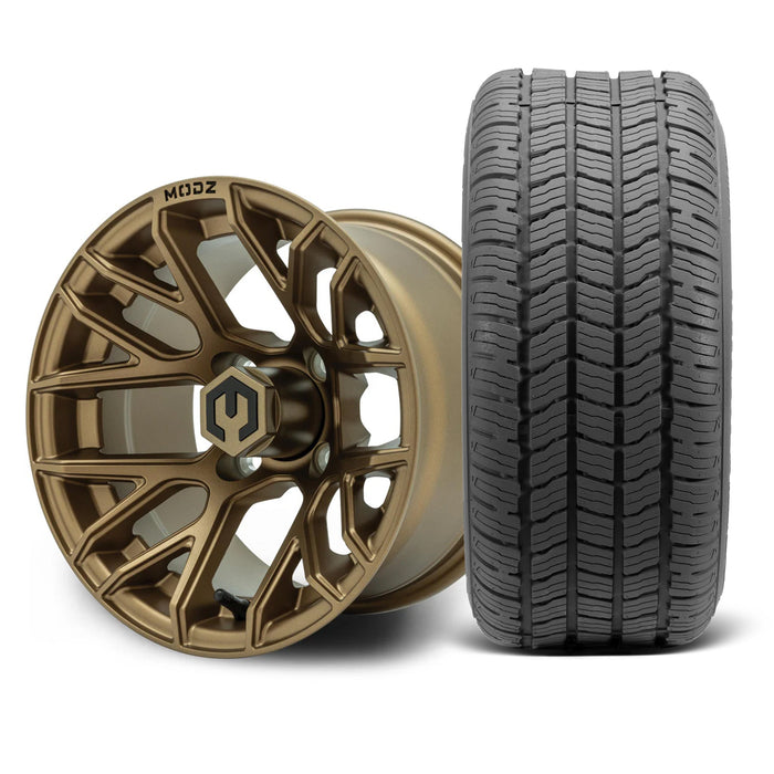 MODZ Matrix 12x7 Matte Bronze Wheel & Gladiator A/P Tire golf cart wheel and tire
