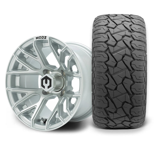 MODZ Matrix 12x7 Silver Wheel & X Comp Golf X/T Tire golf cart wheel and tire