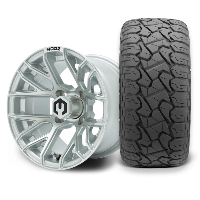 MODZ Matrix 12x7 Silver Wheel & X Comp Golf X/T Tire golf cart wheel and tire