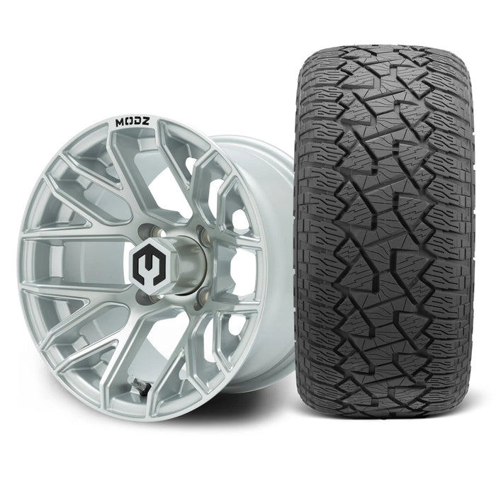 MODZ Matrix 12x7 Silver Wheel & X Comp Golf A/T Tire golf cart wheel and tire