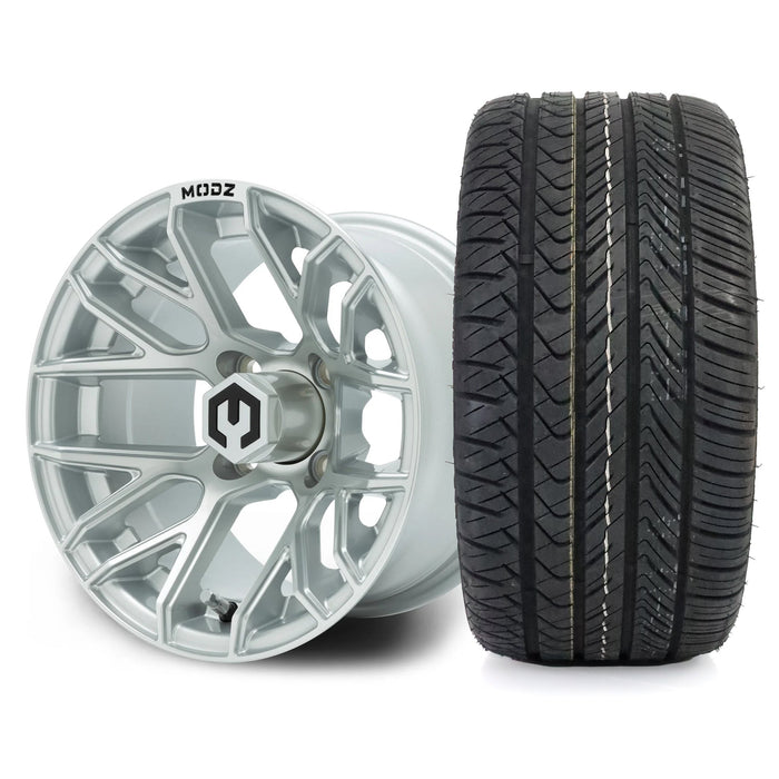 MODZ Matrix 12x7 Silver Wheel & X Comp Golf H/T Tire golf cart wheel and tire