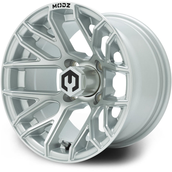 MODZ Matrix 12x7 Silver Wheel & X Comp Golf A/T Tire golf cart wheel and tire – view 3
