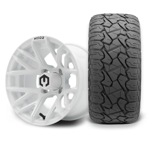 MODZ Matrix 12x7 Glossy White Wheel & X Comp Golf X/T Tire golf cart wheel and tire