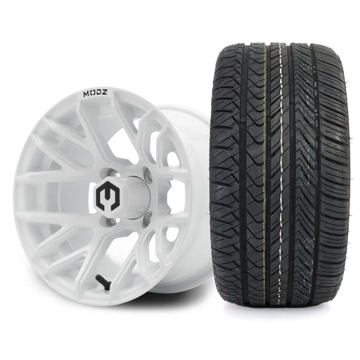 MODZ Matrix 12x7 Glossy White Wheel & X Comp Golf H/T Tire golf cart wheel and tire