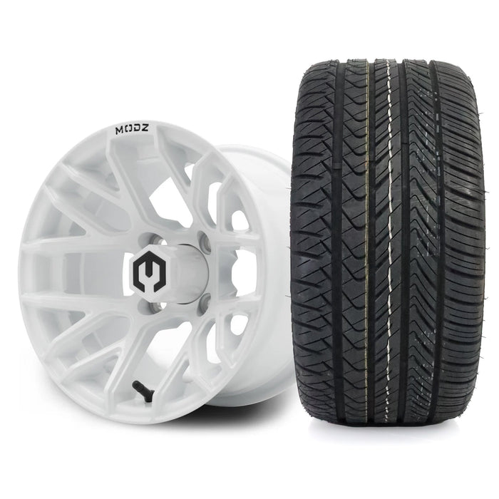 MODZ Matrix 12x7 Glossy White Wheel & X Comp Golf H/T Tire golf cart wheel and tire