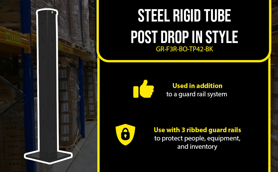 Vestil GR-F3R-BO-TP42-BK steel rigid tube post bolt on style feature overview 1