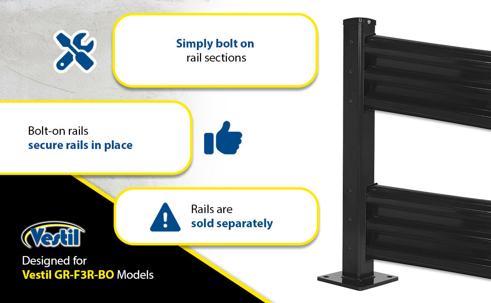 Vestil GR-F3R-BO-TP42-BK steel rigid tube post bolt on style feature overview 2