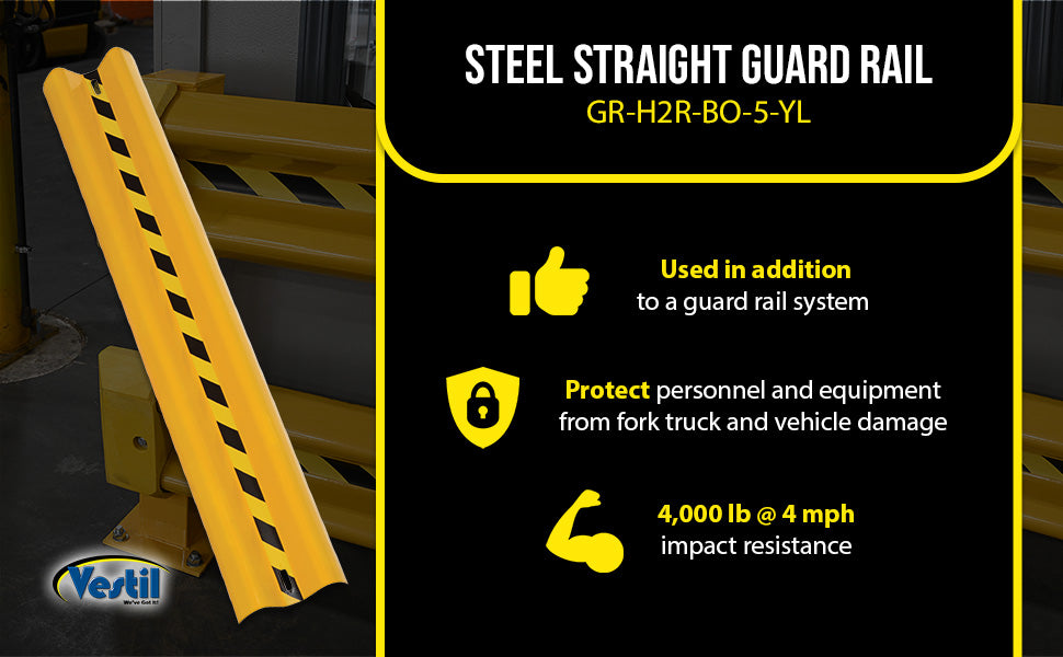 Vestil GR-H2R-BO-5-YL steel straight guard rail feature overview 2