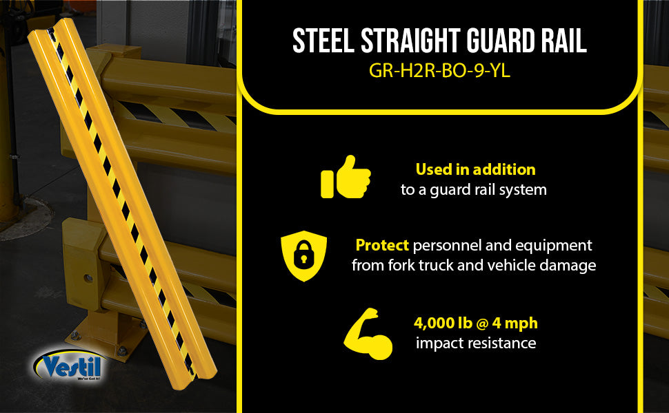Vestil GR-H2R-BO-9-YL steel straight guard rail feature overview 2
