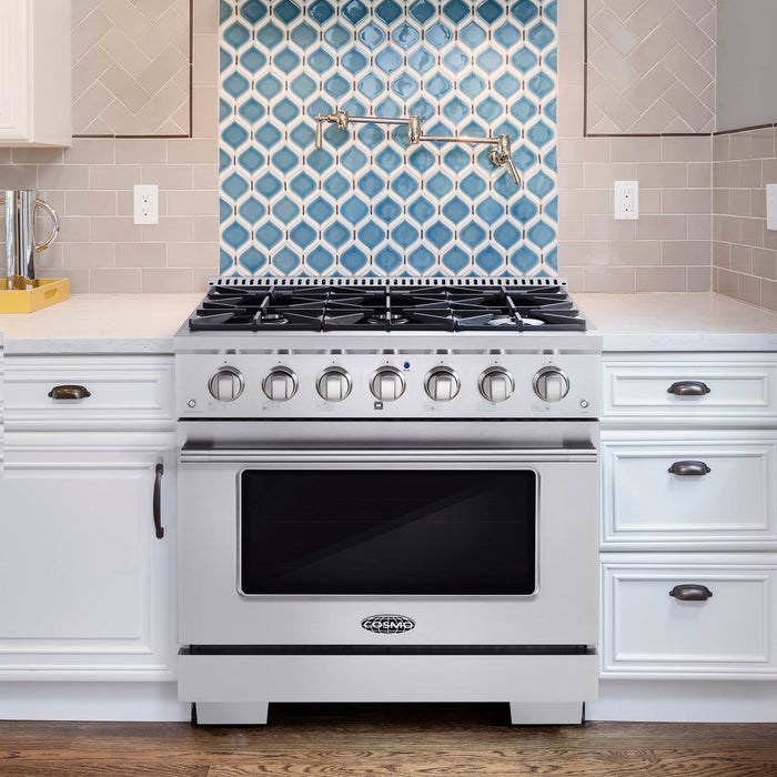 Cosmo 4-Piece Appliance Package - 30-Inch Gas Range, Wine Cooler, Dishwasher and Refrigerator with Water Dispenser in Stainless Steel (COS-4PKG-637) Cosmo
