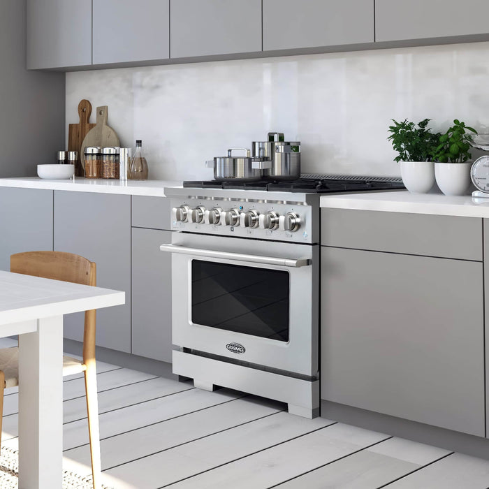 Cosmo 36-Inch 4.5 Cu. Ft. Gas Range with 6 Italian Burners in Stainless Steel (COS-GRP366) Cosmo