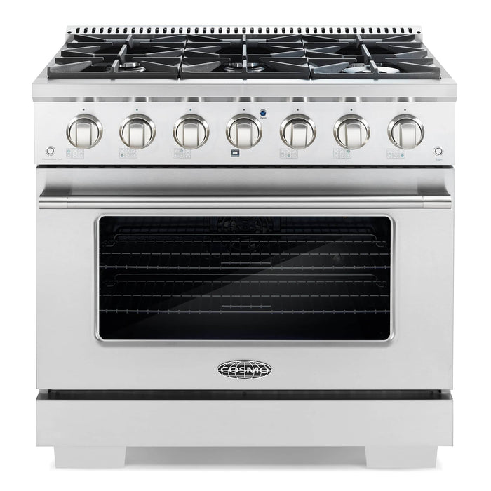 Cosmo 4 - Piece Appliance Package - 36-Inch Gas Range, Wall Mount Range Hood, Dishwasher, and Refrigerator in Stainless Steel (COS-4PKG-003) Cosmo