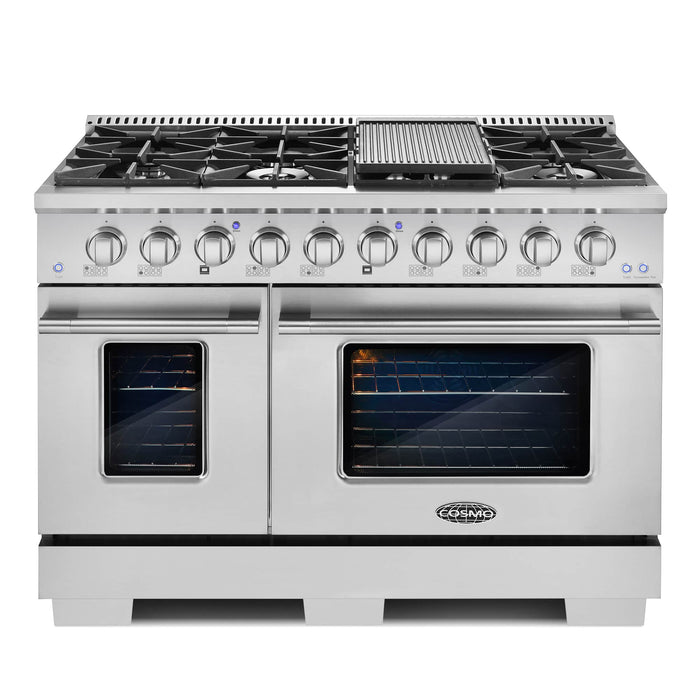 Cosmo 48-Inch 5.5 Cu. Ft. Double Oven Gas Range with 8 Italian Burners in Stainless Steel (COS-GRP486G) Cosmo