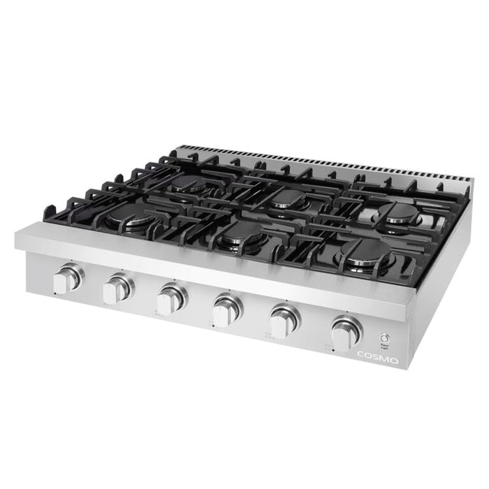 Cosmo 36-Inch Slide-In Counter Gas Cooktop with 6 Burners in Stainless Steel (COS-GRT366) Cosmo