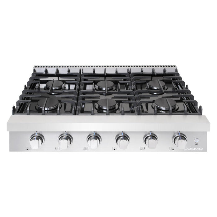 Cosmo 36-Inch Slide-In Counter Gas Cooktop with 6 Burners in Stainless Steel (COS-GRT366) Cosmo