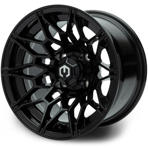 MODZ Galaxy 12x7 Glossy Black Wheel & Gladiator Golf A/P Tire golf cart wheel and tire – view 2