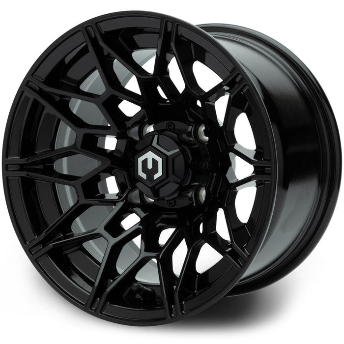 MODZ Galaxy 12x7 Glossy Black Wheel & Gladiator Golf A/P Tire golf cart wheel and tire – view 2