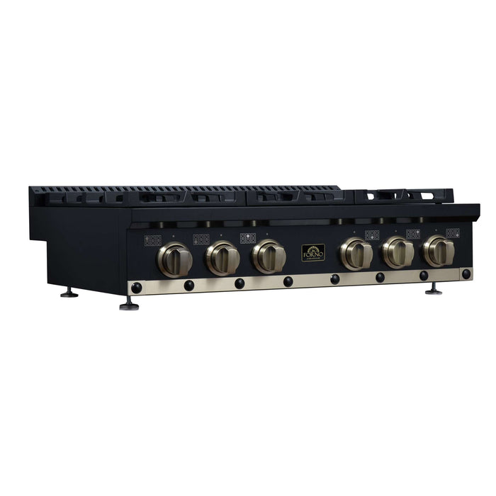 Forno Ambassador 36-inch gas cooktop in black left angled view