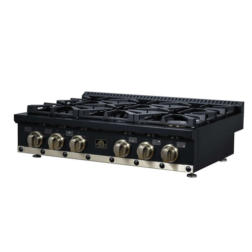 Forno Ambassador 36-inch gas cooktop in black right angled view