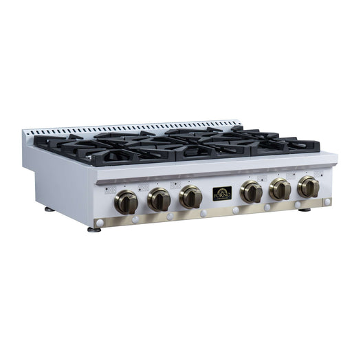 Forno Ambassador 36-inch gas cooktop in white left angled view