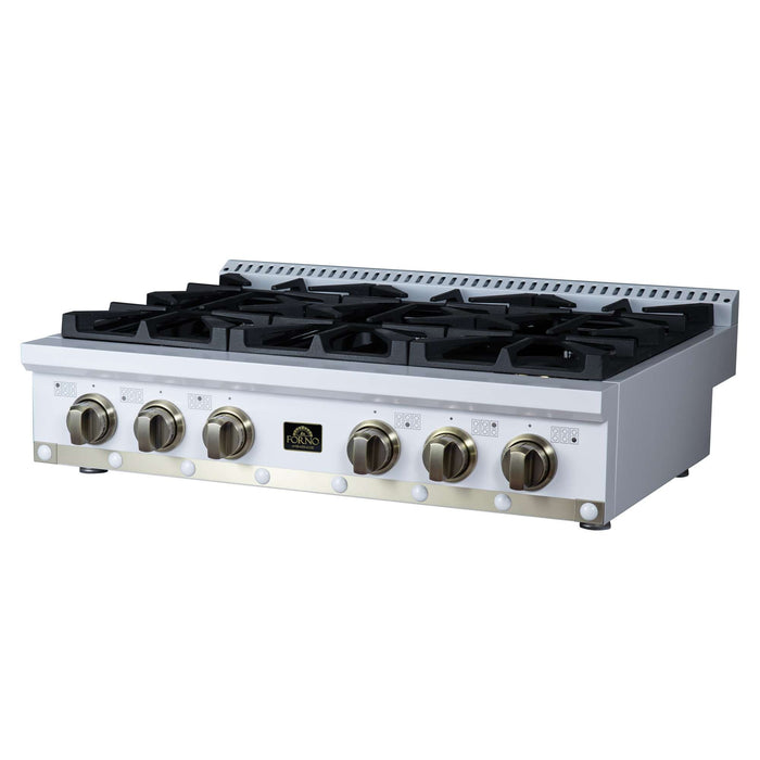 Forno Ambassador 36-inch gas cooktop in white right angled view