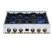 Forno Ambassador 36-inch gas cooktop in white top view with the burners lit