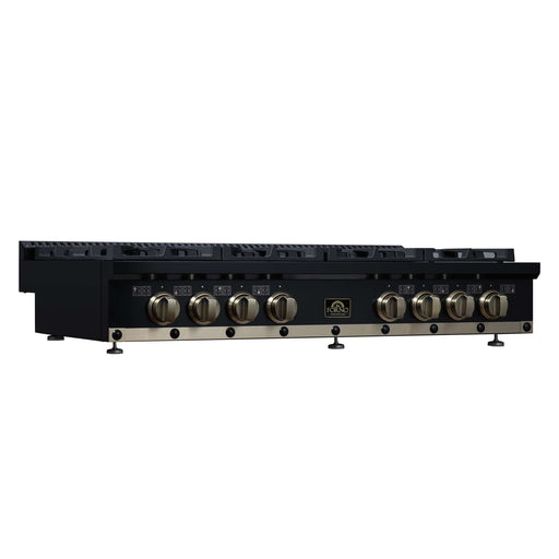 Forno Ambassador 48-inch gas cooktop in black left angled view, alternate