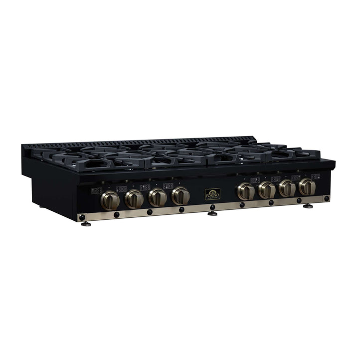 Forno Ambassador 48-inch gas cooktop in black left angled view
