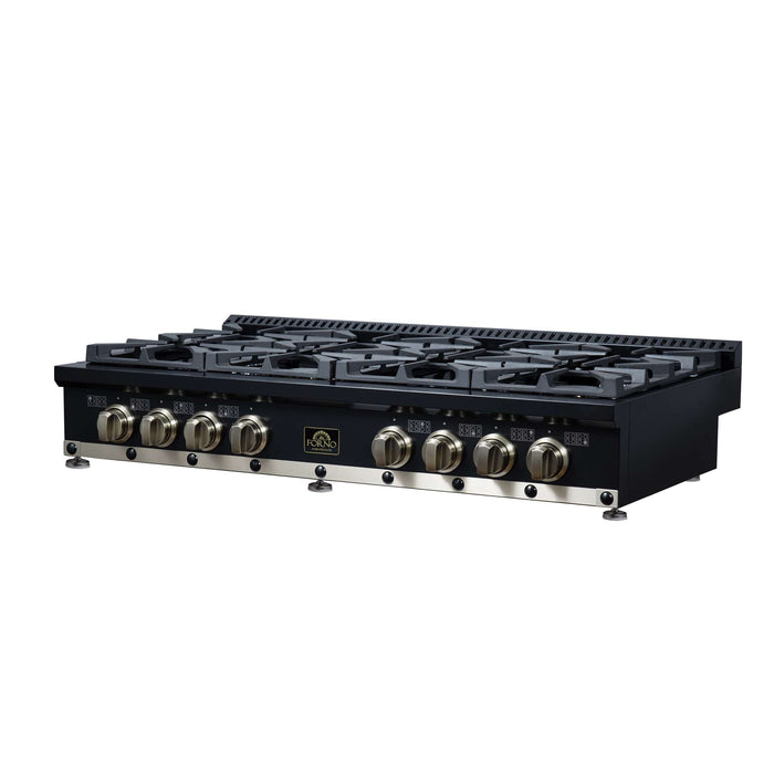 Forno Ambassador 48-inch gas cooktop in black right angled view