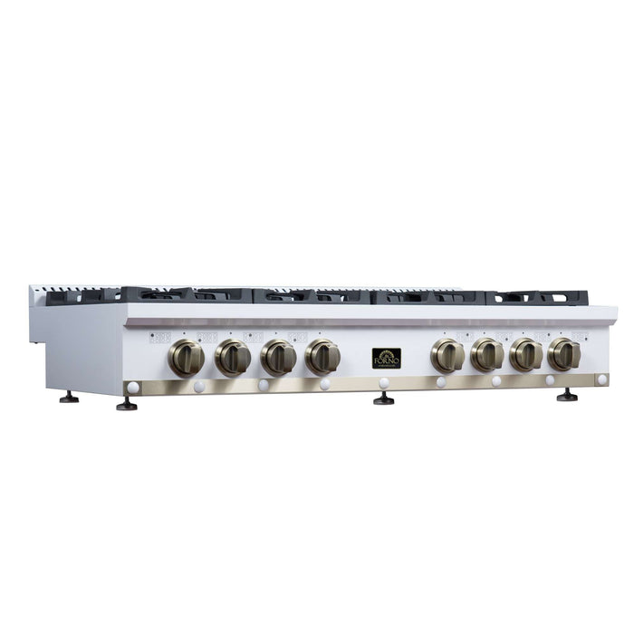 Forno Ambassador 48-inch gas cooktop in white left angled view