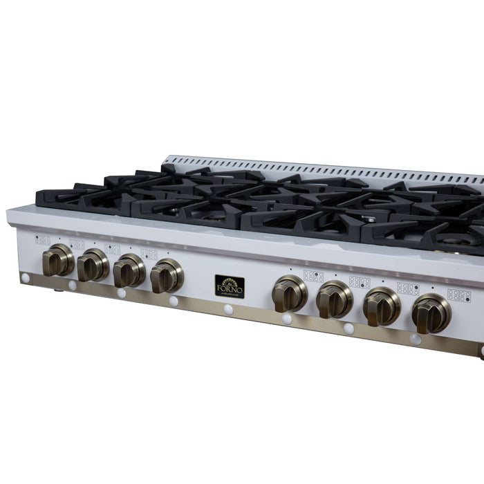 Forno Ambassador 48-inch gas cooktop in white right angled view, alternate