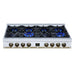 Forno Ambassador 48-inch gas cooktop in white top view with the burners lit