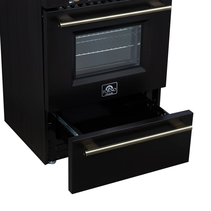 Forno Breno 24-Inch Freestanding Gas Range in Black with Antique Brass Trim (FFSGS6272-24BLK)