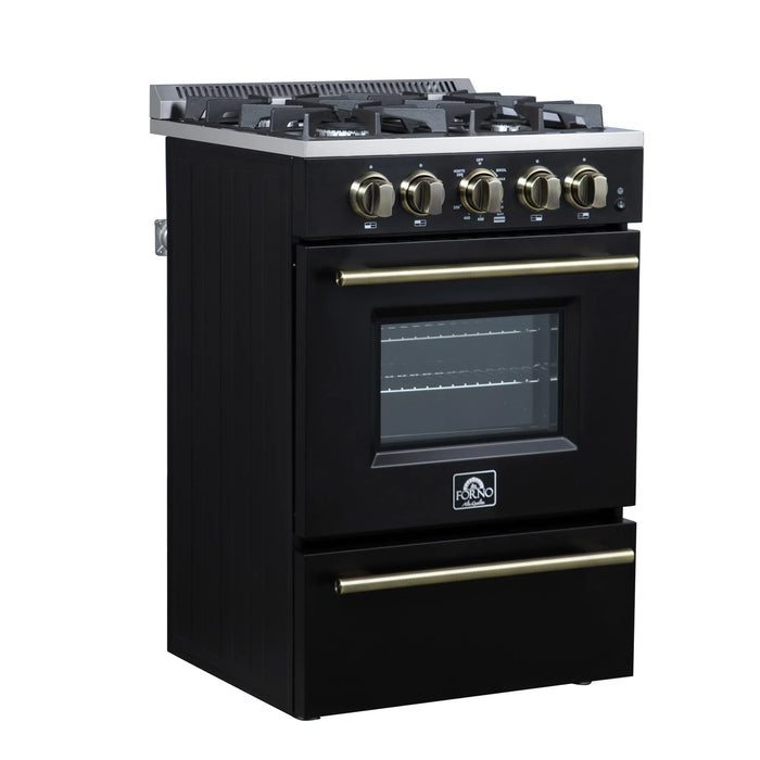 Forno Breno 24-Inch Freestanding Gas Range in Black with Antique Brass Trim (FFSGS6272-24BLK)