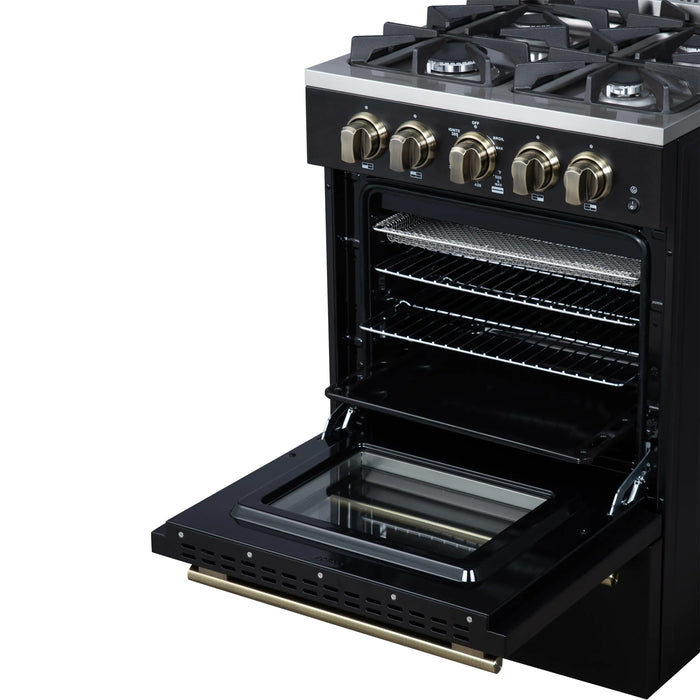 Forno Breno 24-Inch Freestanding Gas Range in Black with Antique Brass Trim (FFSGS6272-24BLK)