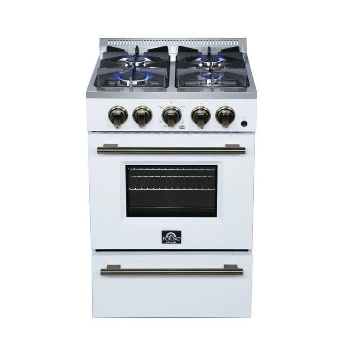 Forno Lamazze 20-Inch Freestanding Gas Range in White with Antique Brass Trim (FFSGS6265-20WHT)