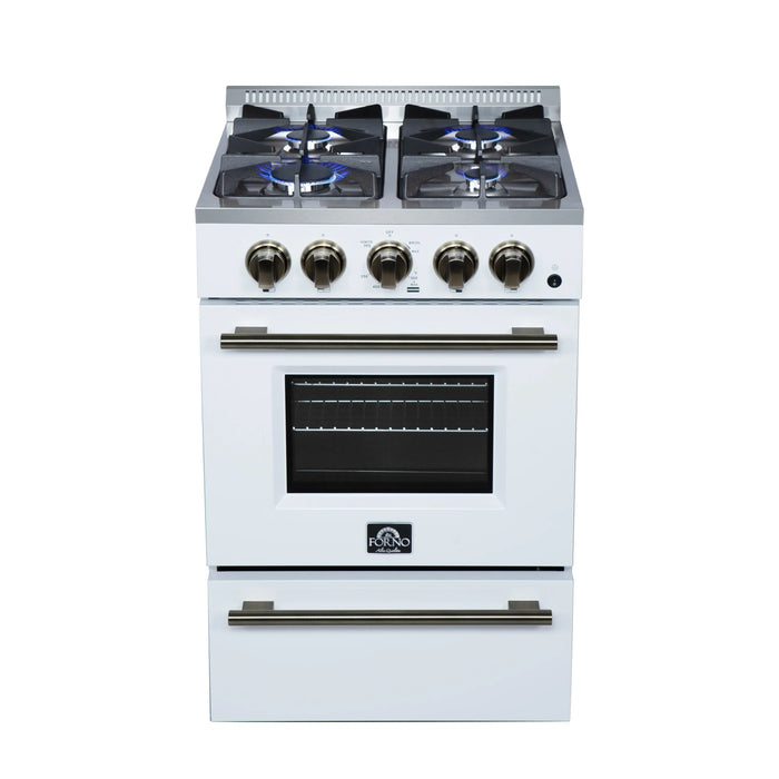 Forno Breno 24-Inch Freestanding Gas Range in White with Antique Brass Trim (FFSGS6272-24WHT)