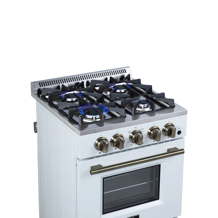 Forno Breno 24-Inch Freestanding Gas Range in White with Antique Brass Trim (FFSGS6272-24WHT)