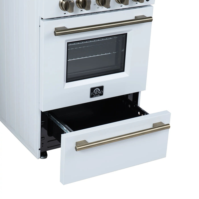 Forno Breno 24-Inch Freestanding Gas Range in White with Antique Brass Trim (FFSGS6272-24WHT)