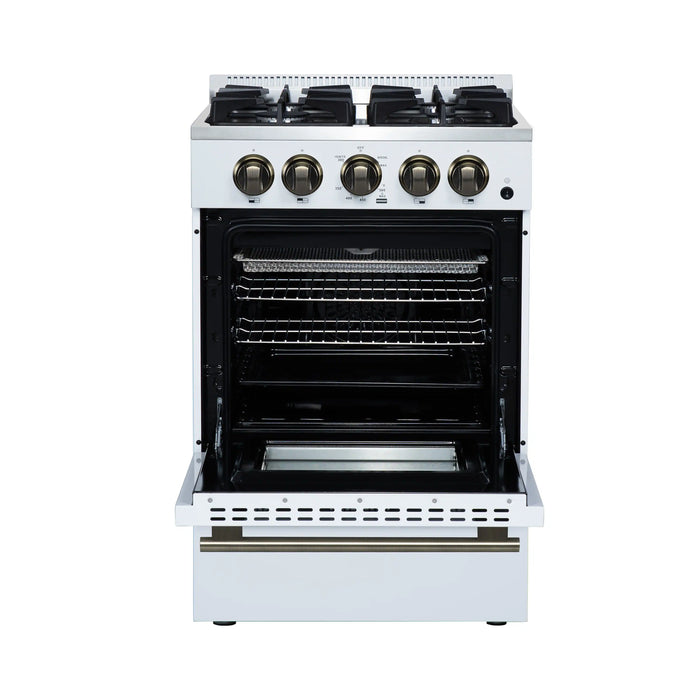 Forno Breno 24-Inch Freestanding Gas Range in White with Antique Brass Trim (FFSGS6272-24WHT)