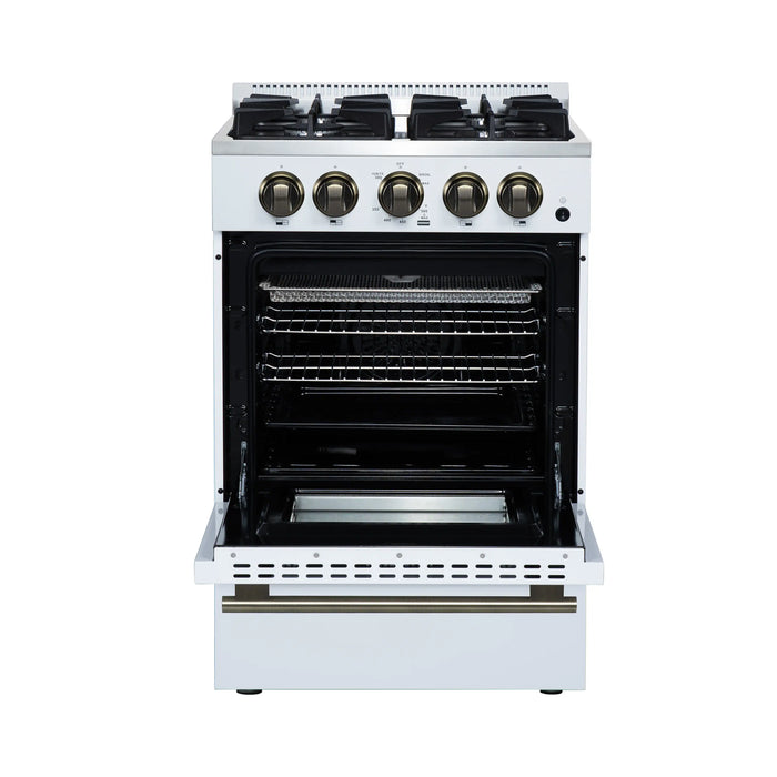 Forno Lamazze 20-Inch Freestanding Gas Range in White with Antique Brass Trim (FFSGS6265-20WHT)
