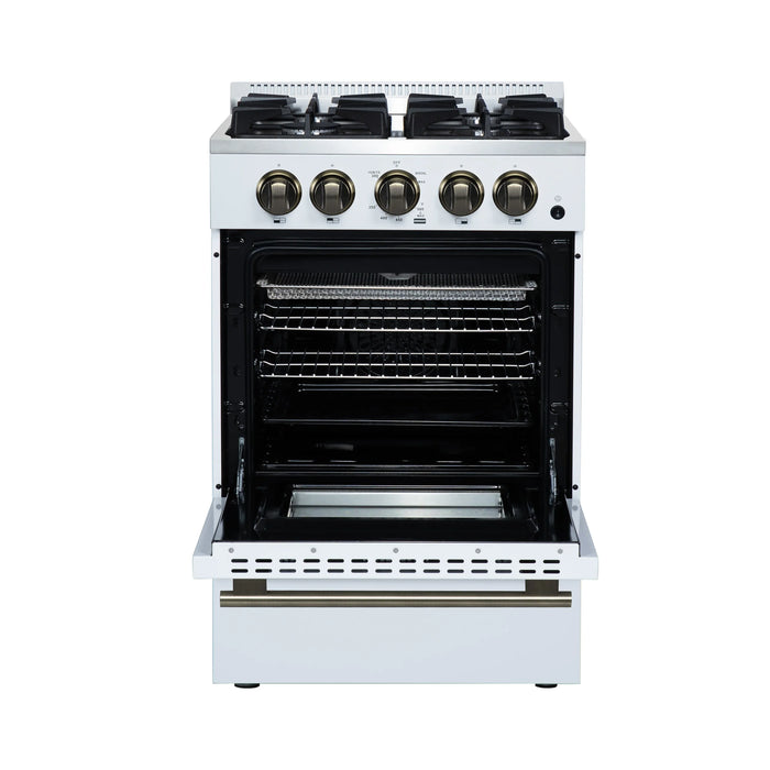 Forno Breno 24-Inch Freestanding Gas Range in White with Antique Brass Trim (FFSGS6272-24WHT)