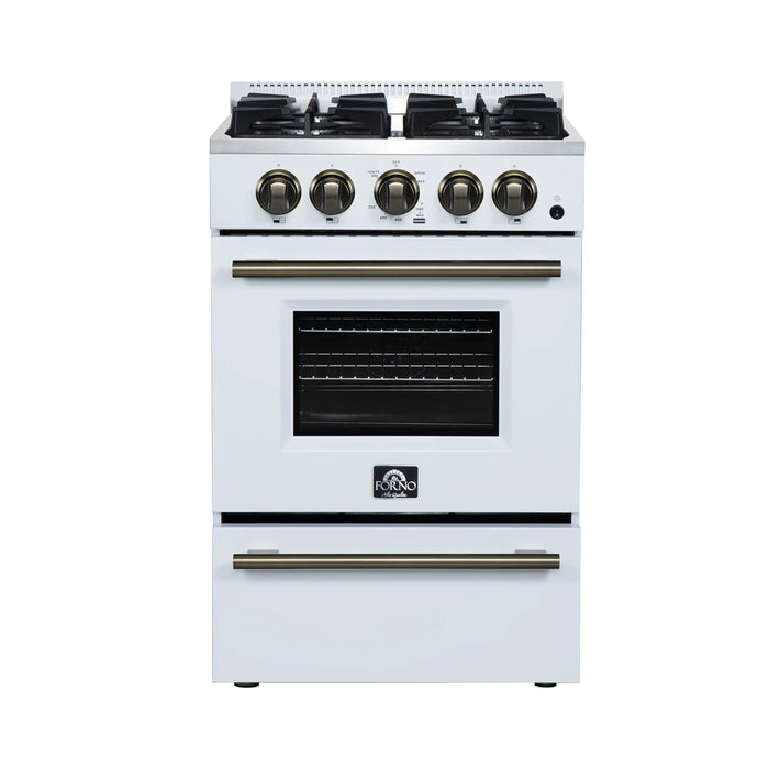 Forno Lamazze 20-Inch Freestanding Gas Range in White with Antique Brass Trim (FFSGS6265-20WHT)