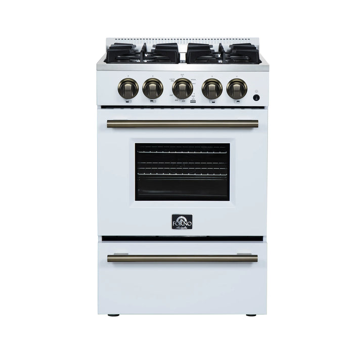 Forno Breno 24-Inch Freestanding Gas Range in White with Antique Brass Trim (FFSGS6272-24WHT)