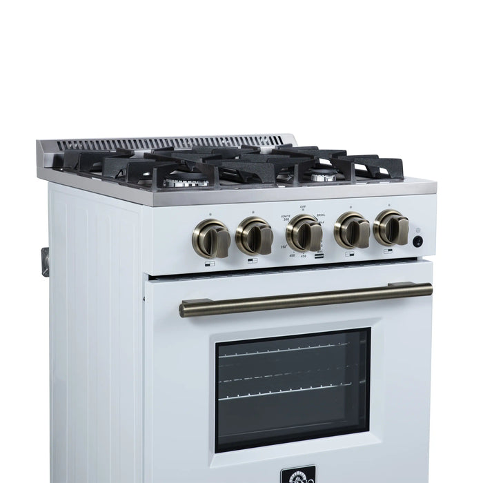 Forno Breno 24-Inch Freestanding Gas Range in White with Antique Brass Trim (FFSGS6272-24WHT)