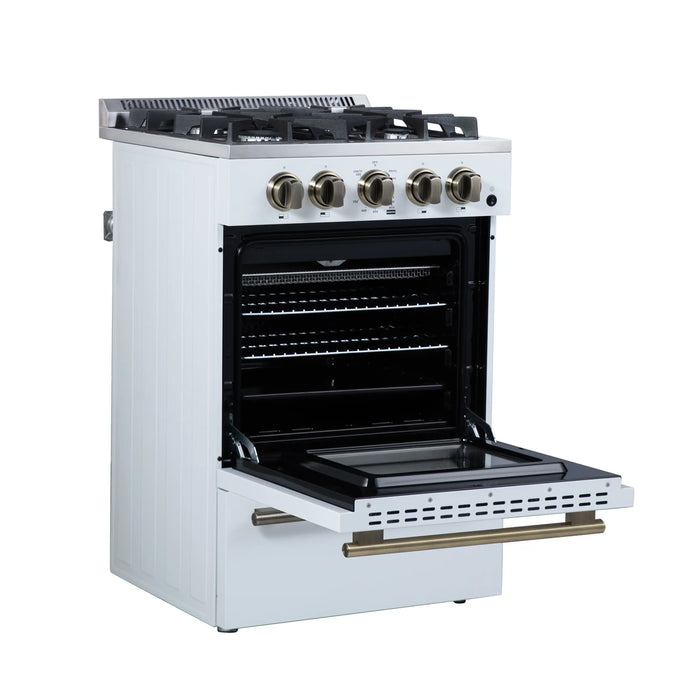 Forno Breno 24-Inch Freestanding Gas Range in White with Antique Brass Trim (FFSGS6272-24WHT)